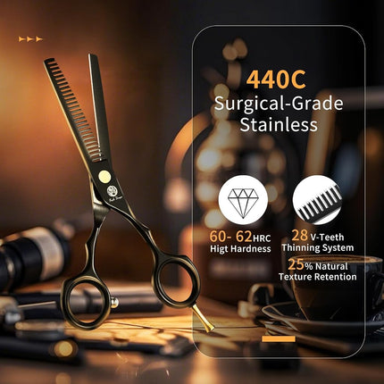 5.5 inch Purple Hair Cutting Scissors Set with Razor, Leather Scissors Case, Barber Hair Cutting Shears Hair Thinning/Texturizing Shears for Professional Hairdresser or Home Use (Black)