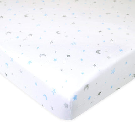 American Baby Company Lot de 3 draps-housses en jersey de coton 100 % naturel pour parc de bébé, motifs étoiles/zigzags bleus, doux et respirants, pour garçons et filles