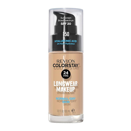 Revlon Liquid Foundation, ColorStay Face Makeup for Normal and Dry Skin, Longwear Full Coverage with Matte Finish, Oil Free, 150 Buff, 1.0 Oz/ 30ml