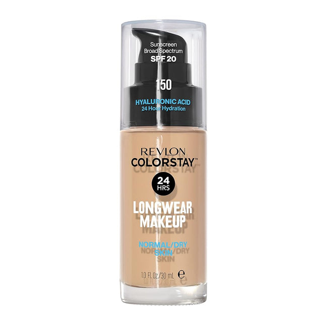 Revlon Liquid Foundation, ColorStay Face Makeup for Normal and Dry Skin, Longwear Full Coverage with Matte Finish, Oil Free, 150 Buff, 1.0 Oz/ 30ml
