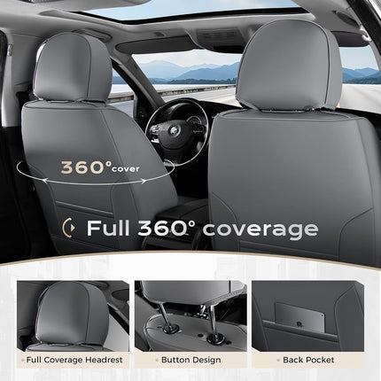 Coverado Seat Covers, Car Seat Covers Front Seats, Car Seat Cover, Car Seat Protector Waterproof, Seat Cushion Nappa Leather with Head Pillow, Carseat Cover Universal Fit for Most Cars (Gray&Black)