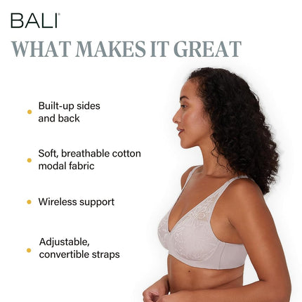 Bali Women's Breathe Modal T-Shirt, Breathable Wireless, Full-Coverage Convertible Bra, 1 inches, Gloss, L