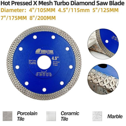 SHDIATOOL Diamond Mesh Turbo Saw Blade 10 Inch for Tile Porcelain Ceramic Marble Brick with X Continuous Rim Segment