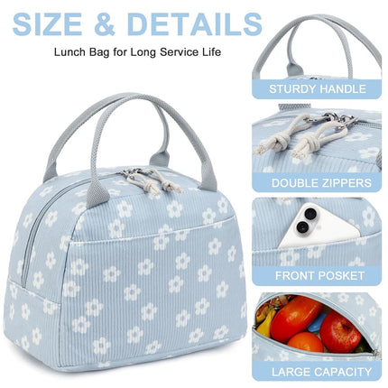 Bluboon Lunch Bag for Women Men Cute Corduroy Lunch Tote Bags Reusable Insulated Lunch Box Large Capacity Reusable Insulated Cooler for Work Picnic or Travel