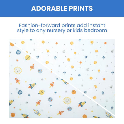 Delta Children Fitted Crib Sheets for Girls and Boys - Crib Sheet for Standard Crib and Toddler Mattresses - 28x52 Inch (Pack of 2), Space Exploration