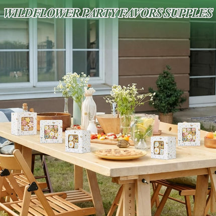 Chivertion 50 Pcs Wild Flower Cookie Box with Window Wildflower Small Bakery Boxes Cake Treat Containers for Pastry Donuts Macaroon Wedding Bridal Shower Birthday Party Favors