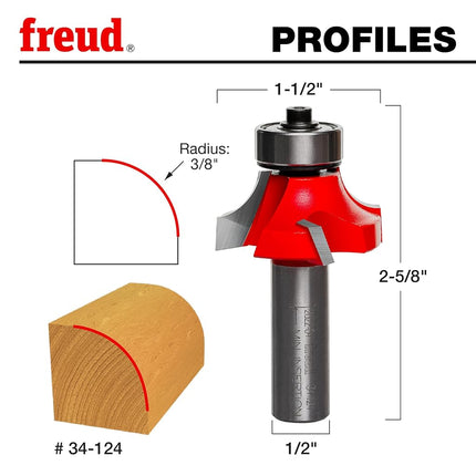Freud Quadra-Cut Roundover Bit, 3/8 Inch Radius, 1/2 Inch Shank