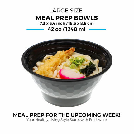 Freshware Meal Prep Containers [120 Pack] Plastic Bowls with Lids for Soup and Salad, Food Storage Containers, Bento Box, Stackable, Microwave/Dishwasher/Freezer Safe (42 oz)