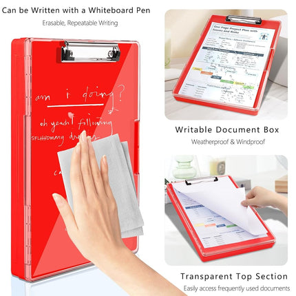 Clipboard with Storage,Heavy Duty Clip Boards 8.5x11 with 2 Storage Case,Clear Visible Top Panel Storage Clipboards,Side Opening Clip Boards,Nursing Clipboard Folder Case for Office Supplies-Red