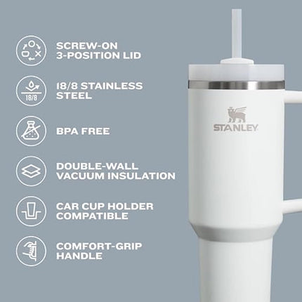 STANLEY Quencher H2.0 FlowState Stainless Steel Vacuum Insulated Glass, with Lid and Straw for Water, Iced Tea or Coffee, Smoothies and Other