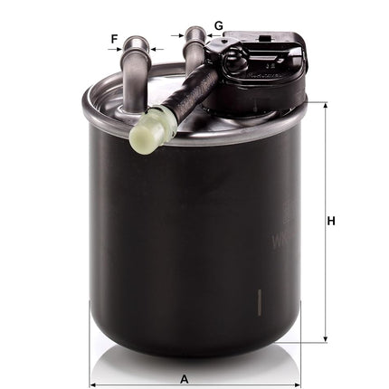 Filtro de combustible Mann WK82017 - Filtro en línea | Altura 100mm | Diámetro exterior 86mm | Diámetro de entrada 10mm | Diámetro de salida 8mm