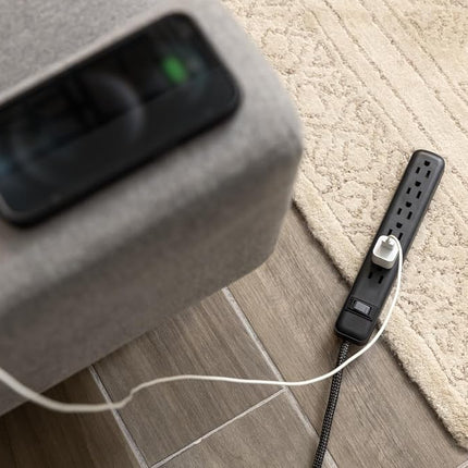 GE UltraPro 2 Pack 6-Outlet Surge Protector, 3ft Braided Cord Power Strip, 450 Joules, Black