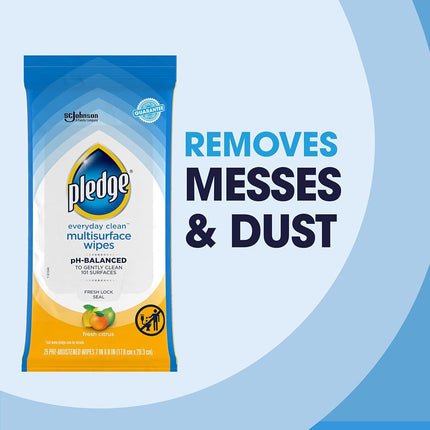 Pledge Multi Surface Everyday Wipes Fresh Citrus, 25-Count Packaging May Vary (Pack of 4)