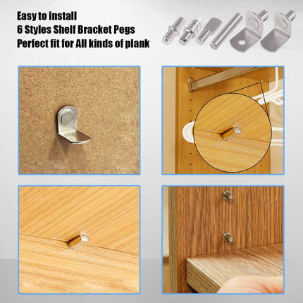 Glarks 156Pcs 6 Styles Shelf Pins Kit, Nickel Shelf Support Pegs, PVC Shelf Pins, Flat Spoon Pegs, Cylindrical Pins Holder, L-Shaped Bracket and Dowel Pins for Cabinets