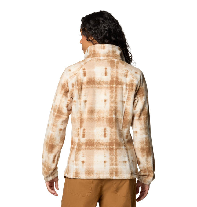 Columbia Women's Benton Springs Printed Full Zip, Camel Brown Omblur, 1x