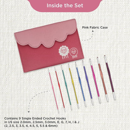 KnitPro Zing Deluxe Single-Ended Crochet Hook Set | 9 Sizes (2mm to 6mm)