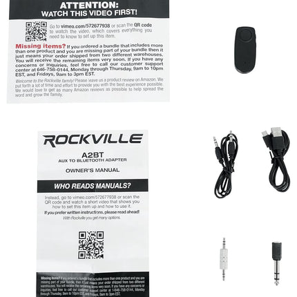 Rockville A2BT Rechargeable Aux to Bluetooth Adapter for Car/Home/Pro Audio Use