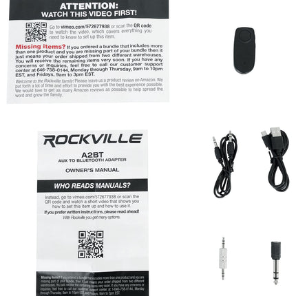 Adaptador auxiliar a Bluetooth recargable Rockville A2BT para uso en coche/casa/audio profesional