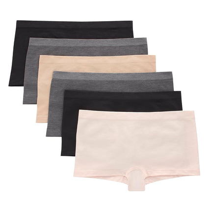 Hanes Pack de ropa interior tipo Boyshort para niñas grandes, bragas sin costuras cómodas para preadolescentes, surtido, 6 unidades, marfil, beige, gris, negro, talla M