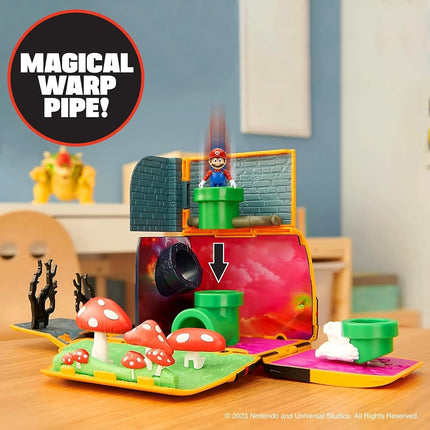 Super Mario Bros Movie Van Playset by Jakks Pacific, Officially Licensed, Transforming Vehicle Toy with 3 cm Mario Figure, Warp Pipe & Movie Scenes, Nintendo Action Figure Playset for Kids Ages 3+