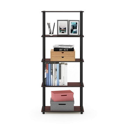 Furinno TURN-N-TUBE 5-Tier Tool-Free Corner Shelf, Dark Cherry