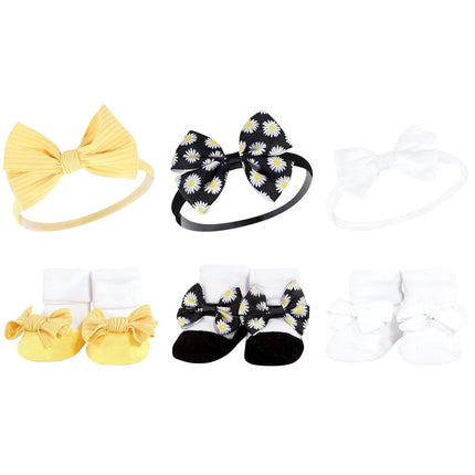 Hudson Baby Girl's Headband and Socks Giftset, Black Daisy, One Size