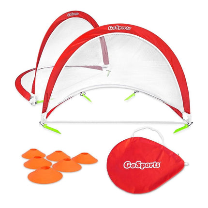 GoSports Portable Pop Up Soccer Goals for Backyard - Kids & Adults - Set of Two 2.5 ft Nets with Agility Training Cones and Carrying Case