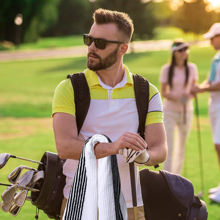 Buryeah 2 Pieces Golf Towel 22 x 44 Inch Cotton Golf Caddy Towel Camping Large for Caddies Golfers Tour Players Club with Stripe, 2 Colors(White, Gray)
