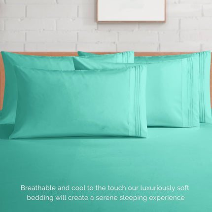Elegant Comfort Soft 1500 Thread Count 4 Piece Bed Sheets Set 18-24 Inch Extra Deep Pocket Smart Storage Pockets Wrinkle Free Twin/Twin XL Sheets (Paradise Teal)