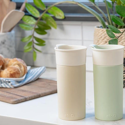 Ello Ogden 16oz Ceramic Travel Mug with Splash-Resistant Slider Lid and Protective Silicone Sleeve, Perfect for Coffee or Tea, BPA-Free, Dishwasher Safe, Honeydew