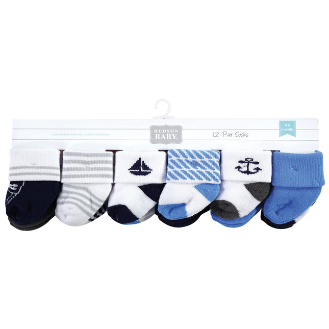 Chaussettes Hudson Baby pour bébés filles, en coton riche et éponge, lot de 12 paires, motif marin, 6-12 mois
