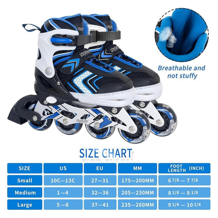 Nattork Inline Skates for Girls and Boys with Full Light up Wheels, Adjustable Beginner Roller Skates for Kids Youth Blue