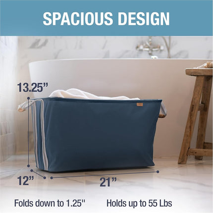 CleverMade Collapsible Fabric Laundry Basket LUXE 2PK - Foldable Pop Up Storage Organizer - Space Saving Hamper with Carry Handles, Navy Noir/Cream, One Size