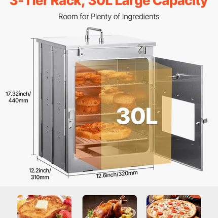 VEVOR Foldable Camping Oven, Stainless Steel Portable Camping Stove, with 3 Tier Grill, Handle and Thermometer, Use with Wood Burning Fire, Propane Stoves, for Baking Bread, Pizza, Outdoor Cooking