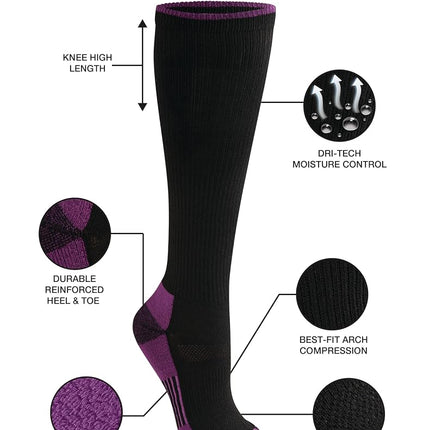 Dickies Women's Dri-tech Essential Moisture Control Crew Socks, Available in S-XL (6, 12, Knee-hi Black Assort (6 Pairs), M