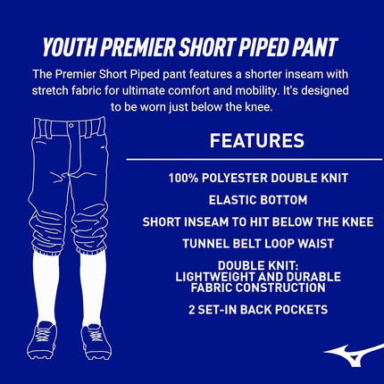 Mizuno Youth Premier Short Piped Pants, Grey/Royal, XX-Large