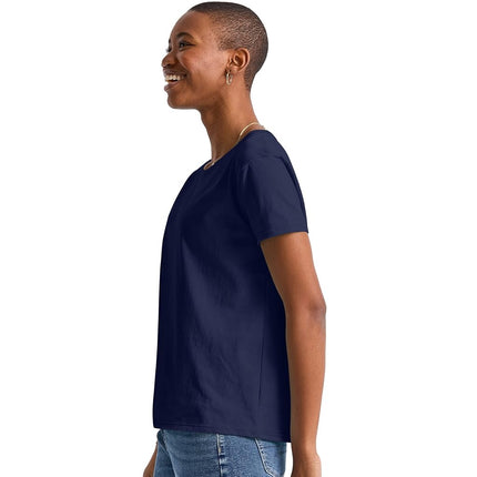 Hanes Womens Essentials Oversized T-Shirt Pack, Cotton Tee for Women, Relaxed Fit, 3-Pack, Athletic Navy, S