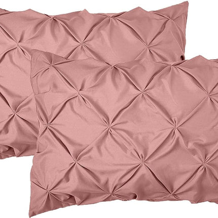 Juego de 2 fundas de almohada Elegant Comfort, diseño de pliegue pellizcado, calidad egipcia de 1500 hilos, diseño elegante y fácil cuidado, resistente a arrugas y manchas, juego de 2 fundas de almohada, estándar/Queen plisado, rosa empolvado