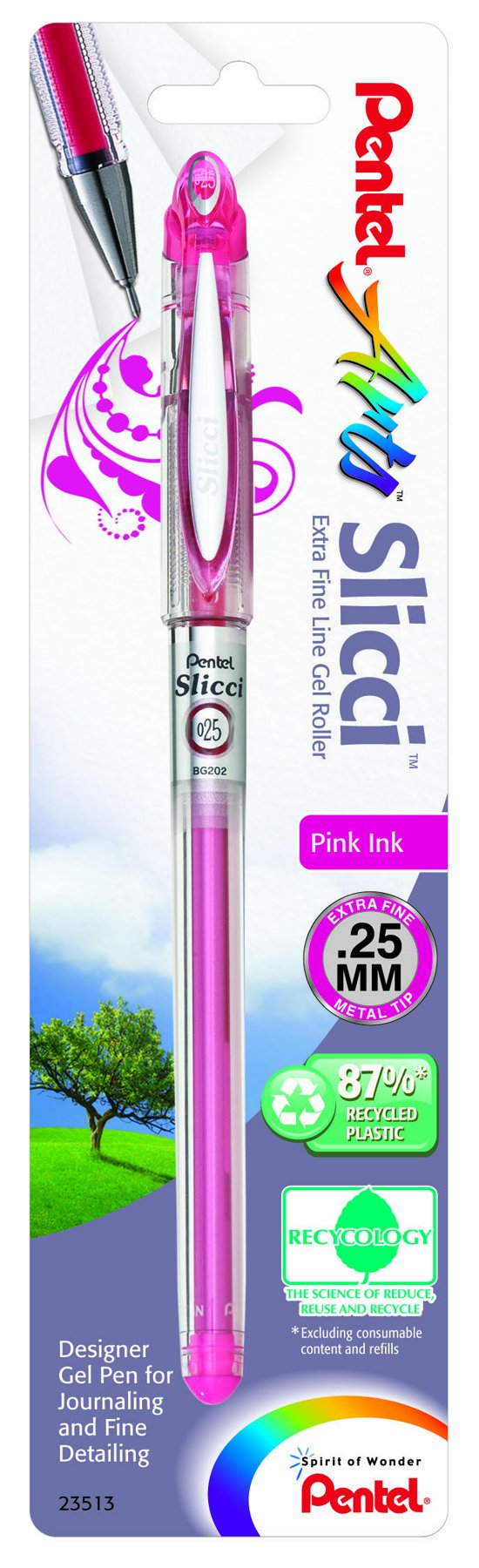 Pentel Arts Slicci 0.25 mm Extra Fine Gel Pen, Pin