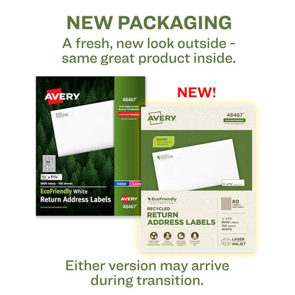 Avery White EcoFriendly Return Address Labels, 0.5 x 1.75 Inches, Box of 8000 (48467)