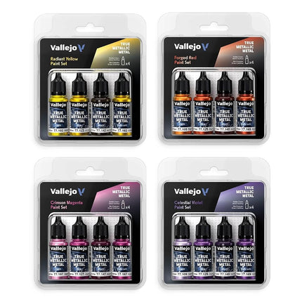 Vallejo True Metallic Paint Set, 4 Colors for Metal Painting, Includes Base, Light, Shade, Airbrush, BSL System for Consistent and Adaptable Results