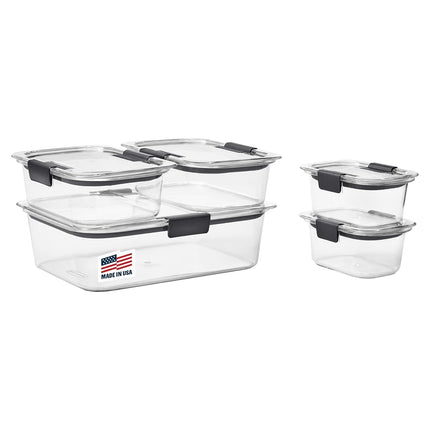 Rubbermaid Brilliance Leak-Proof Food Storage Containers with Airtight Lids, Set of 5 (10 Pieces Total) |BPA-Free & Stain Resistant
