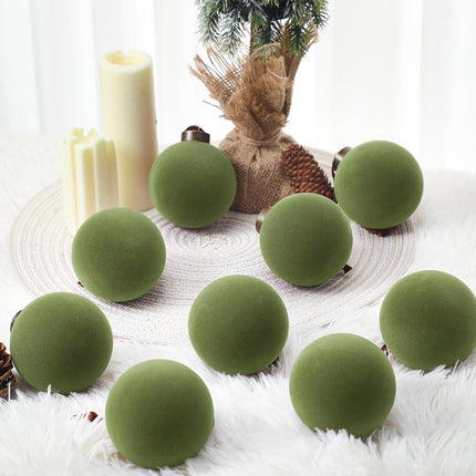 Liliful 15 Pcs Velvet Christmas Balls Bulk Flocked Christmas Tree Ball Ornaments Plastic Xmas Decorative Hanging Ornaments(Green,2.36 Inch)