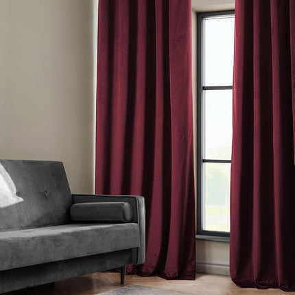 HPD Half Price Drapes Heritage Plush Velvet 96 Inches Long Darkening Curtains for Bedroom & Living Room 50W x 96L, (1 Panel), Dark Merlot, Polyester Blend, 50" W x 96" L (Pack of 1)