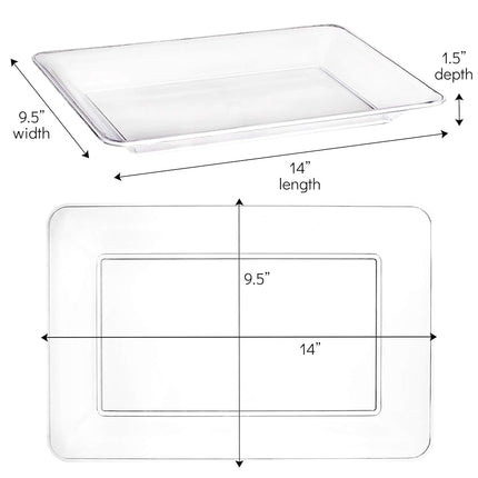 Plasticpro Plastic Serving Trays - Serving Platters Rectangle 10 X 14 Disposable Party Dish Crystal Clear Pack of 4