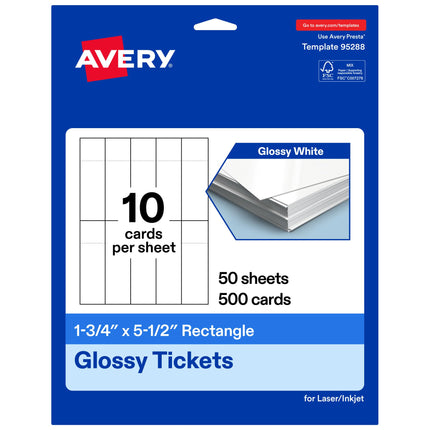 Avery Printable Rectangle Tickets, 1-3/4" x 5-1/2"