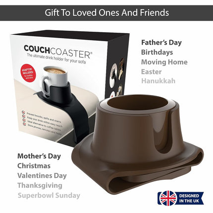 CouchCoaster - The Ultimate Drink Holder for Your Sofa, Mocha Brown