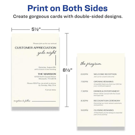 Avery Printable Rectangle Invitation Cards, 5.5" x 8.5", Ivory Cardstock, Laser/Inkjet Cards, 100 Total