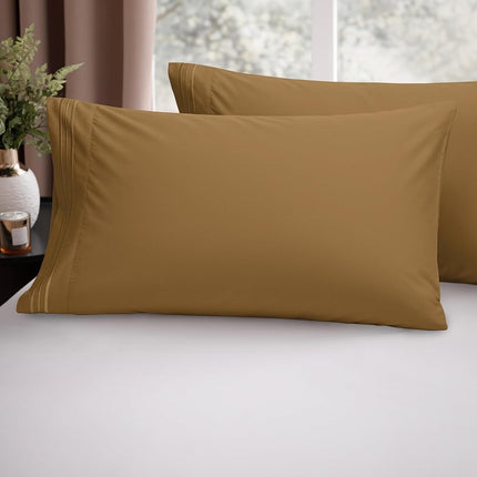 Elegant Comfort Luxury Ultra-Soft 2-Piece Pillowcase Set - 1500 Premium Hotel Quality Microfiber Double Brushed - Wrinkle Resistant, Standard/Queen, Mocha Chocolate