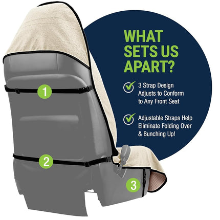 Season Guard Terry Cloth Sweat Towel Seat Cover; Carseat Towel Protector; Great for Gym Workout; Waterproof; Universal Fit for Car SUV Van Truck; EZ fit; Non Slip Grip; Machine Washable; 2pc Tan